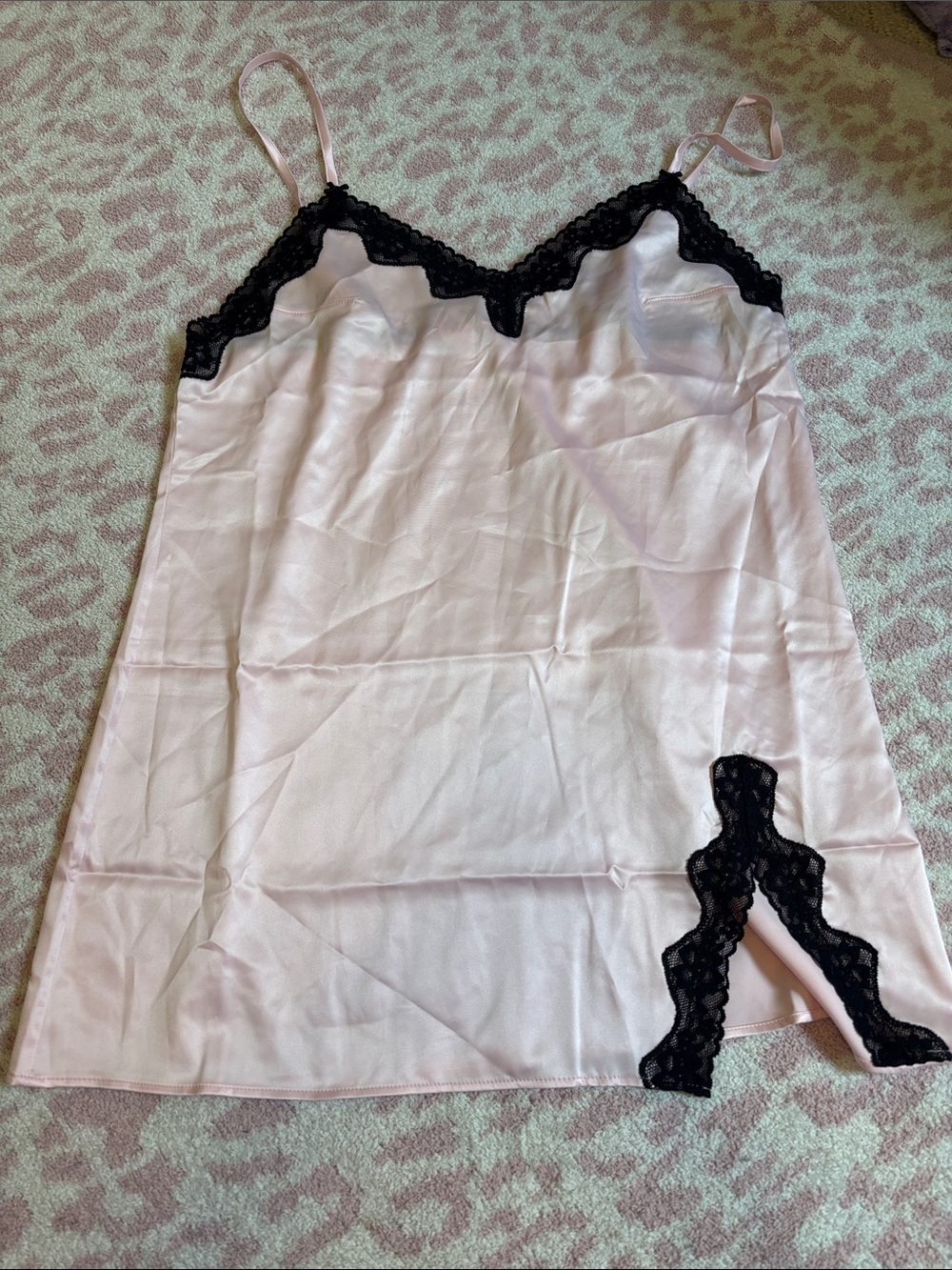 Victoria's Secret Pink Satin Slip with Black Lace
